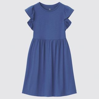 ユニクロ(UNIQLO)のUNIQLO ワンピース　キッズ　120 スムースコットン　フリルワンピース(ワンピース)