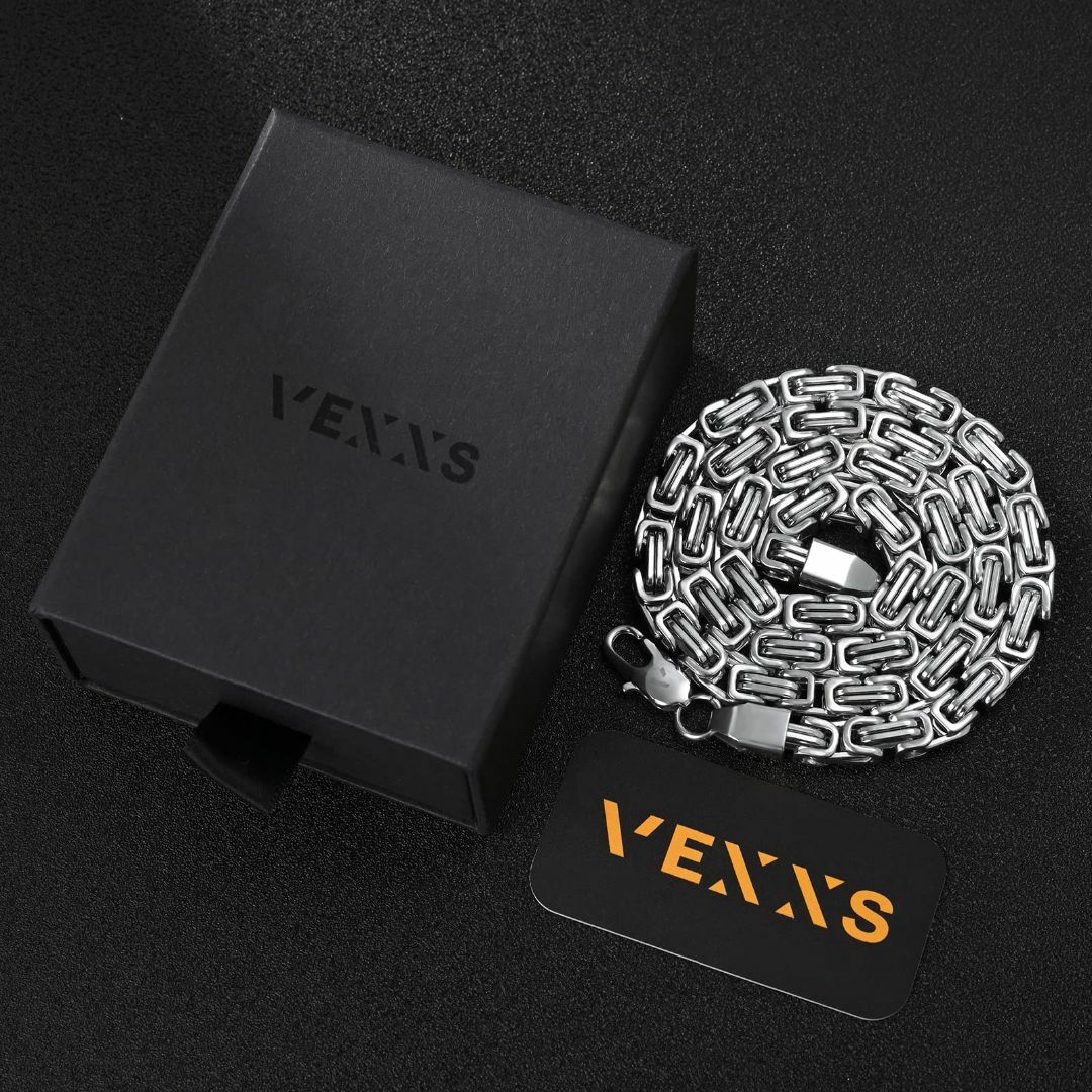 【色: 6mm-シルバー】VEXXS ビザンチン チェーン ネックレス メンズ