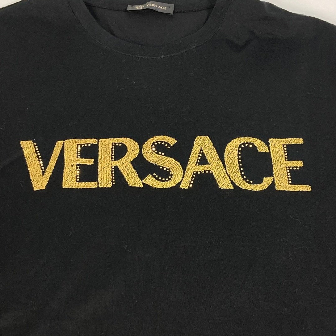 ヴェルサーチ VERSACE ロゴ ラインストーン アパレル トップス 半袖Ｔシャツ コットン ブラック 美品