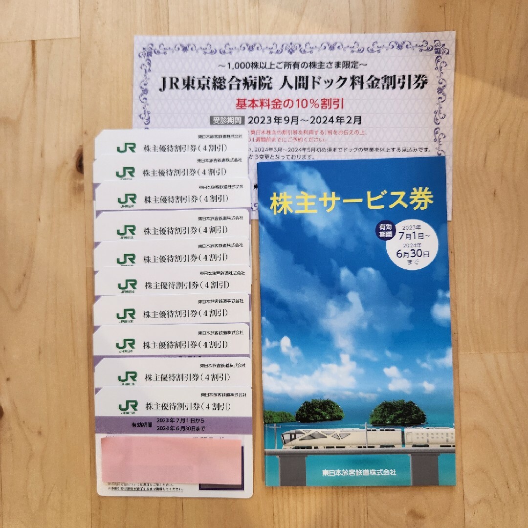 JR東日本株主優待割引券11枚、株主優待サービス券1冊、人間ドック料金割引券1枚