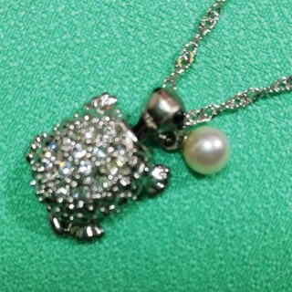 あこや真珠パールAAA級CZダイヤモンド亀さんペンダントトップ付きネックレス(ネックレス)