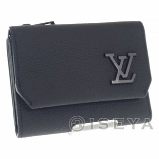 【中古】【ABランク】LOUIS VUITTON ルイヴィトン アエログラム ポルトフォイユ・パイロット 三つ折財布 M81740 レザー ブラック メンズ【ISEYA】(折り財布)