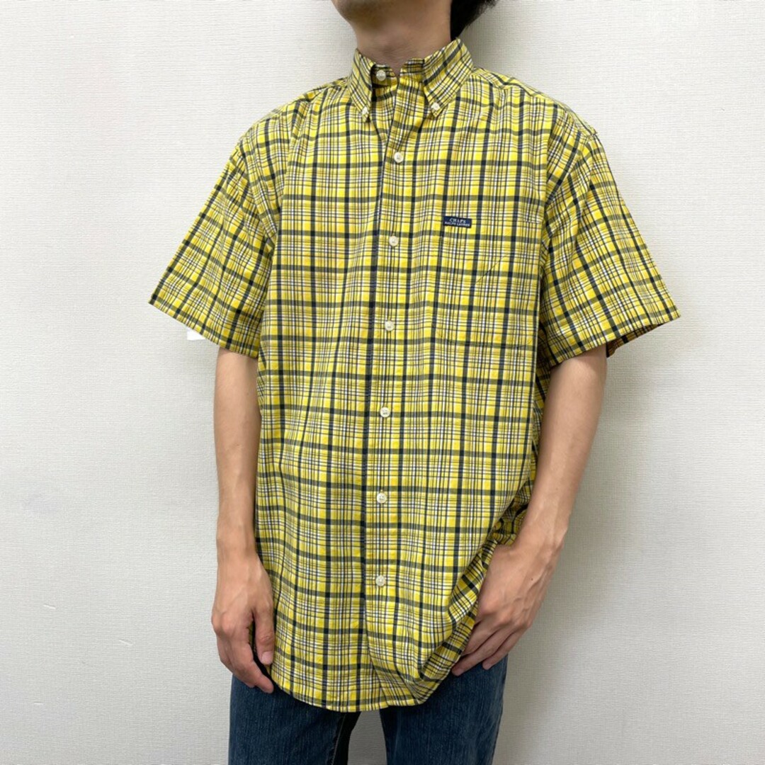 【大人気☆】チャップス ワンポイント 半袖BDシャツ チェック ネイビー XL