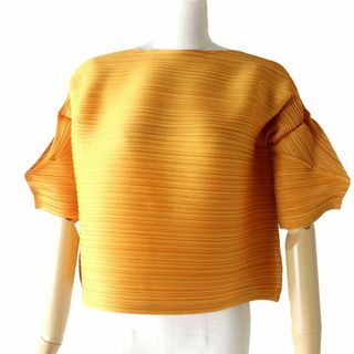 プリーツプリーズイッセイミヤケ(PLEATS PLEASE ISSEY MIYAKE)の極美◎正規品 23SS 日本製 PLEATS PLEASE プリーツプリーズ PP31JK451 TOUR 横プリーツ 5分袖 プリーツ カットソー／トップス マスタード 3(カットソー(長袖/七分))