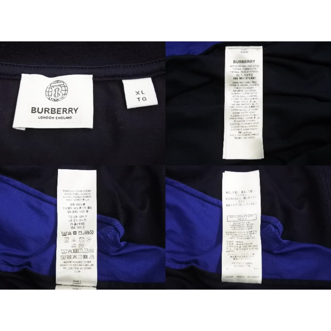極美品 BURBERRY バーバリー サイドロゴ 半袖Ｔシャツ ネイビー ブルー プリント トップス 8048855 XL 中古 51151