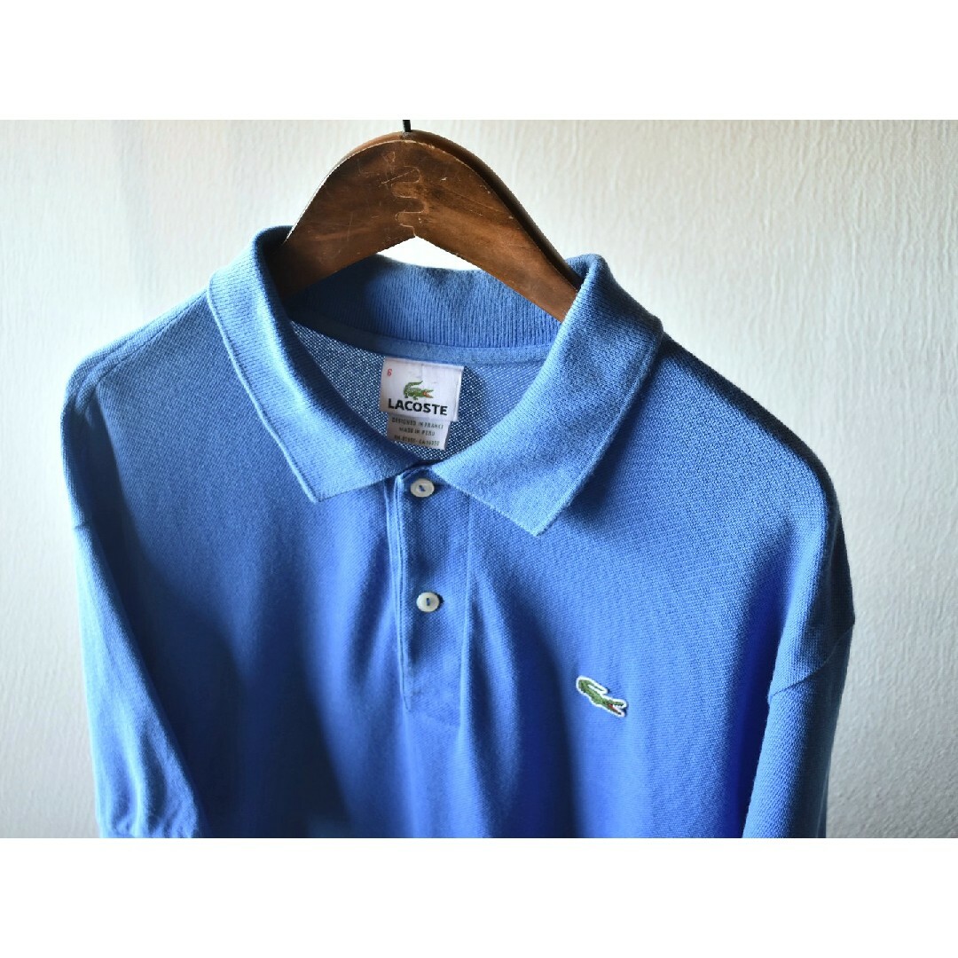 LACOSTE(ラコステ)の古着★ラコステ ペルー製 ビッグサイズ ワンポイント刺繍ロゴ 青 ポロシャツ 6 メンズのトップス(ポロシャツ)の商品写真