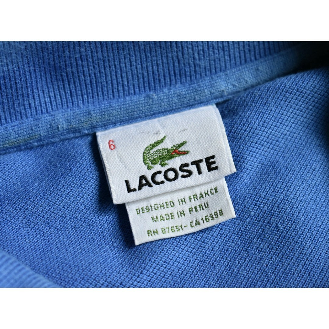 LACOSTE(ラコステ)の古着★ラコステ ペルー製 ビッグサイズ ワンポイント刺繍ロゴ 青 ポロシャツ 6 メンズのトップス(ポロシャツ)の商品写真