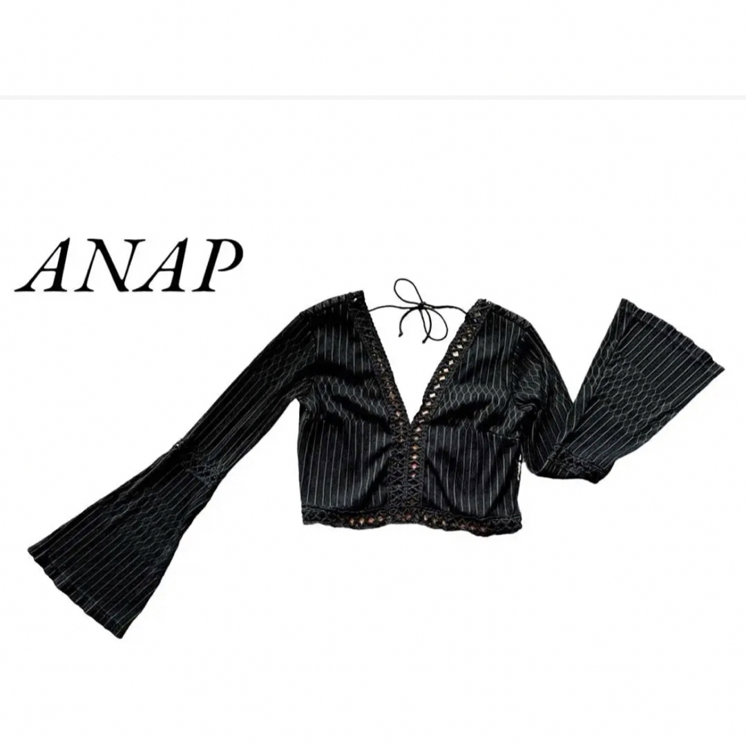 ANAP(アナップ)のレースフレア スリーブ トップス Fサイズ ブラック 海外風 夏 ANAP レディースのトップス(カットソー(長袖/七分))の商品写真