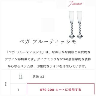 バカラ(Baccarat)のバカラ ベガ フルーティッシモA クリア シャンパン フルート グラス 2箱(食器)