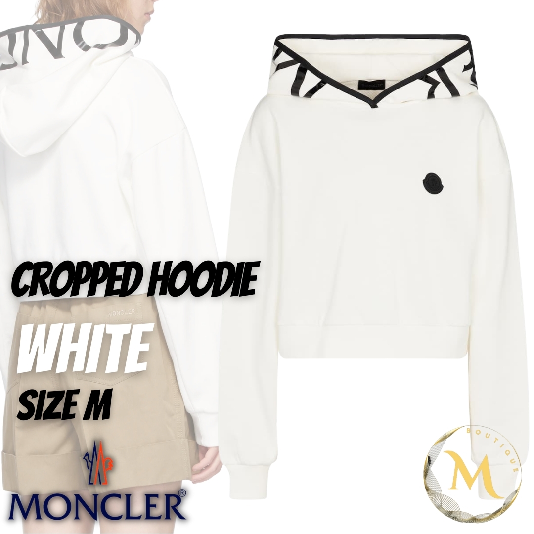 未使用・本物保証☆MONCLER Cropped レタリング パーカー　L　白色