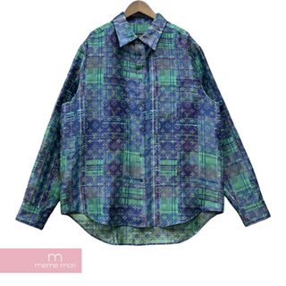 ルイヴィトン(LOUIS VUITTON)のLOUIS VUITTON 2021AW Monogram Neon Check Oversized Business Shirt 1A97EC ルイヴィトン モノグラムネオンチェックオーバーサイズビジネスシャツ 総柄 パープル×グリーン サイズXL【230622】【新古品】【me04】(シャツ)