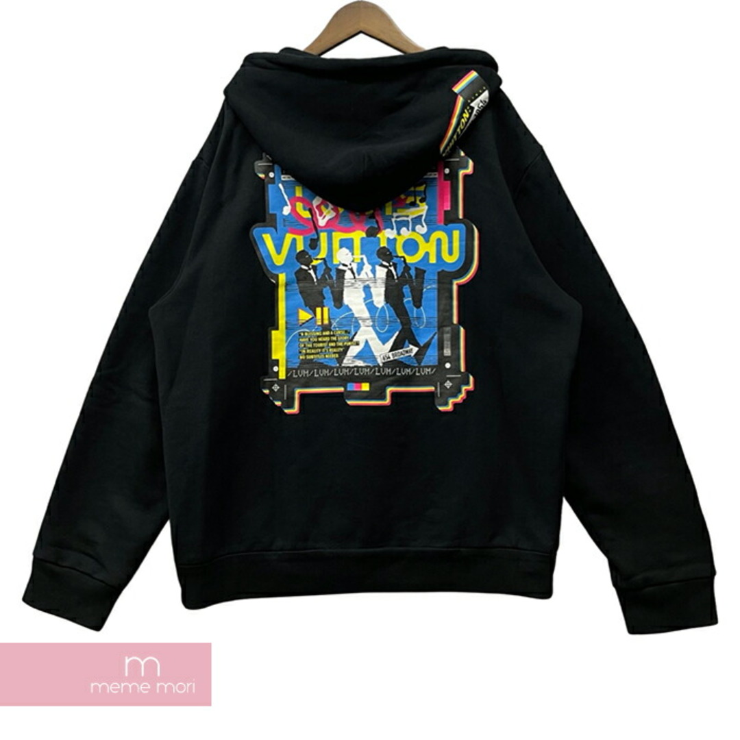 LOUIS VUITTON 2019SS LV Jazz Mulch Logo Hoodie 1AATM8 ルイヴィトン LVジャズマルチロゴフーディ  ジップアップパーカー LVロゴ プリント パッチ ブラック サイズXL【230622】【中古-B】【me04】