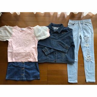 USED4点まとめ売り！Gジャン、Gパン、半袖トップス、ミニスカート　S〜M(Tシャツ/カットソー)