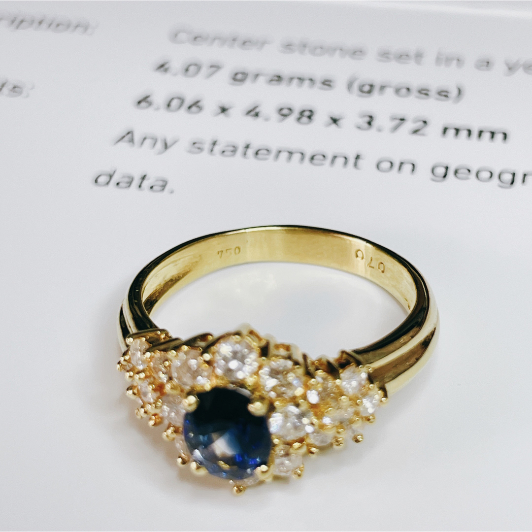 K18 天然ブルーサファイア　ダイヤモンドリング レディースのアクセサリー(リング(指輪))の商品写真