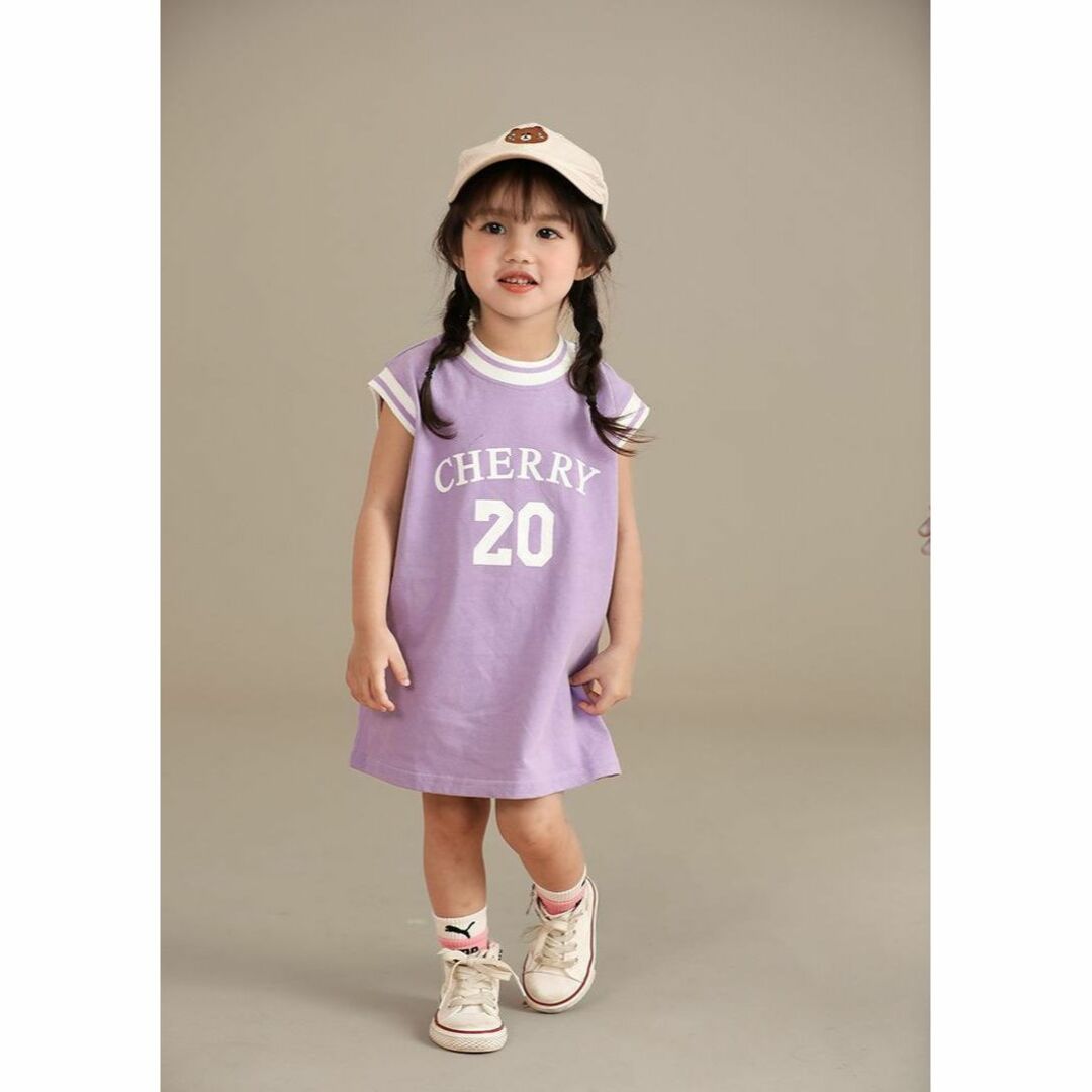 新品　キッズワンピース　ノースリーブ　スポーティ　女の子　夏　110 キッズ/ベビー/マタニティのキッズ服女の子用(90cm~)(ワンピース)の商品写真