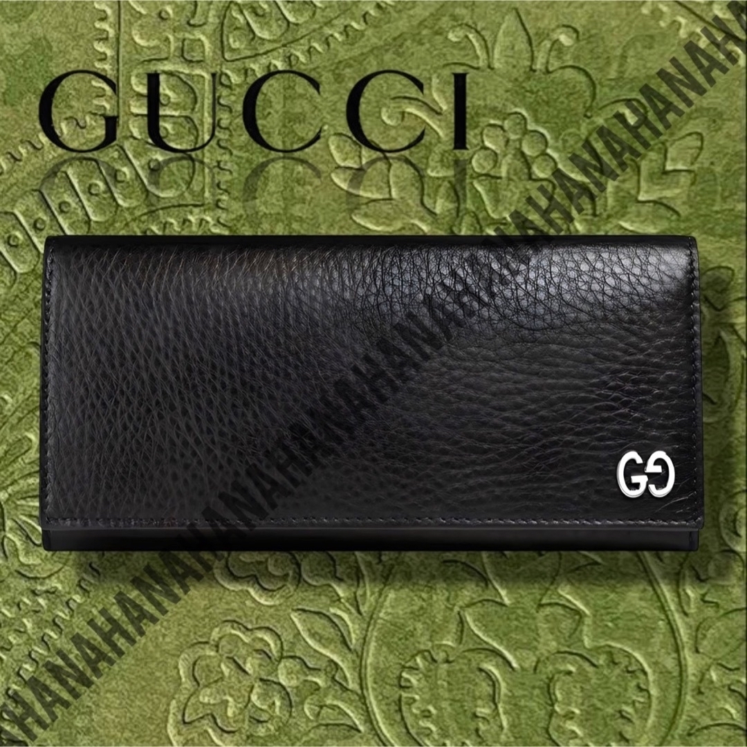 GUCCI 新品 未使用 ロング ウォレット 長財布 黒 シンプル GG 本革