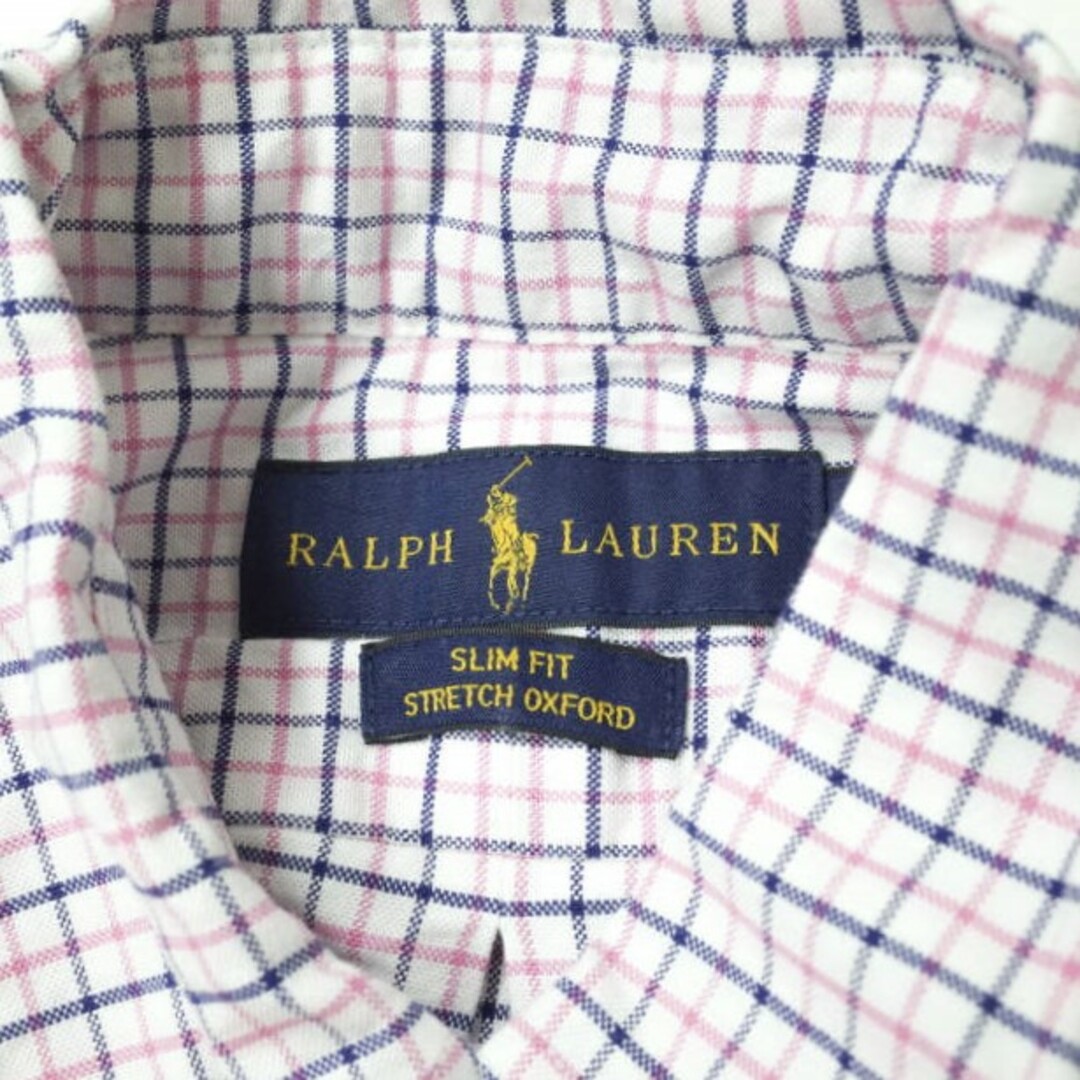 RALPH LAUREN ラルフローレン SLIM FIT STRETCH OXFORD ポニー刺繍タッターソールチェックオックスフォードBDシャツ  710562189008 XS WHITE/PINK/NAVY 長袖 ボタンダウン トップス【中古】【RALPH LAUREN】