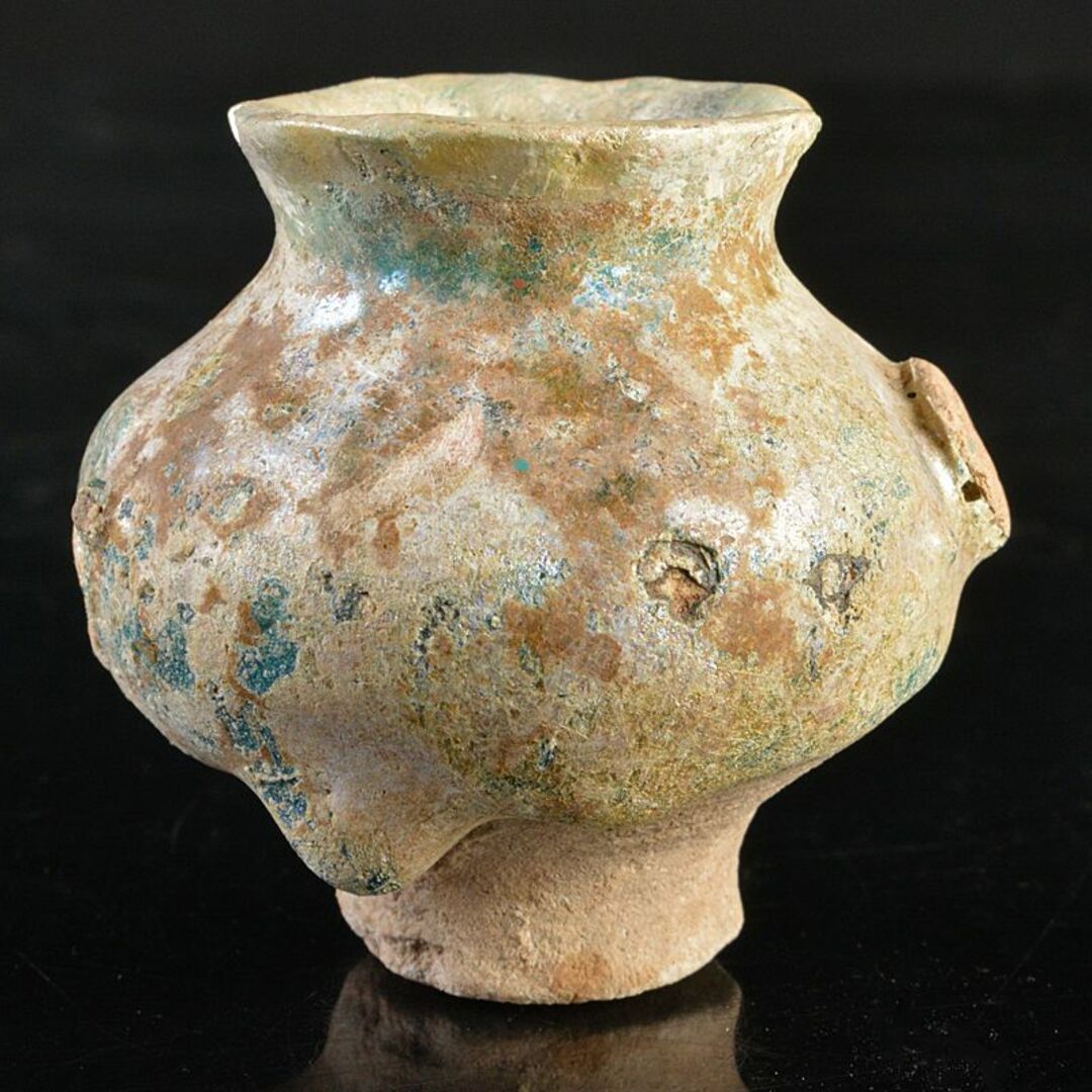 ペルシャ古陶器　緑釉銀化小壷　C　R5928