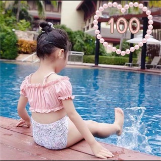 【新品】水着 オフショル　フリル　キッズ　女の子 ピンク　保育園 プール 子供(水着)
