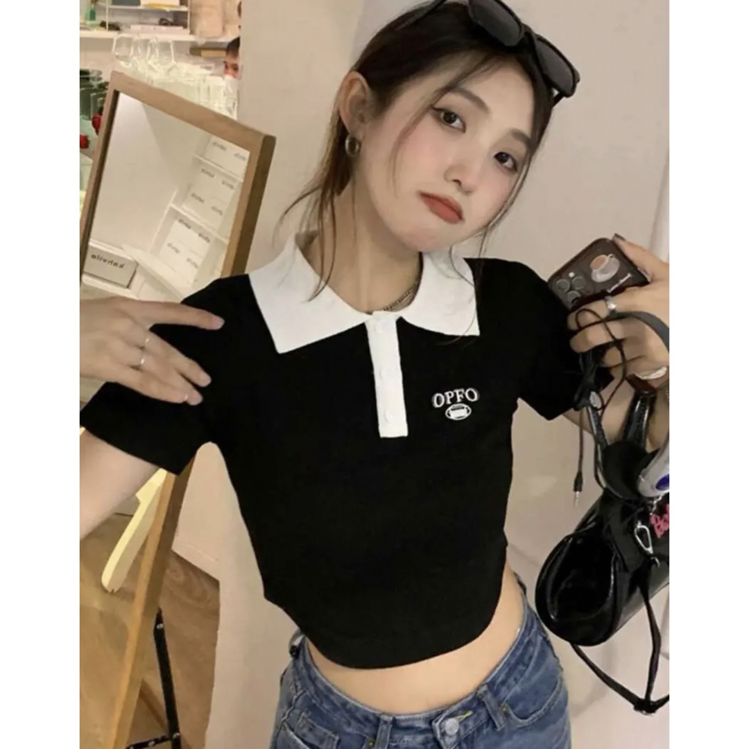 shein honey spot ポロネック クロップニットトップス レディースのトップス(Tシャツ(半袖/袖なし))の商品写真