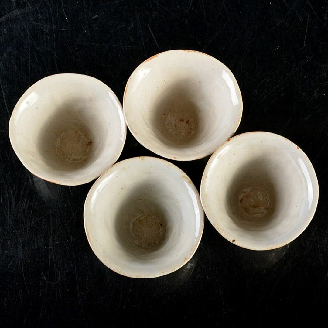 蓮月焼　太田垣蓮月作　白磁　刻和歌文　煎茶碗　四客　古竹製碗筒付　F　R5939