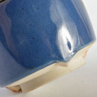 伊万里焼　瑠璃釉　藍釉　三足香炉　透かし純銀火屋　約35g　D　R5940