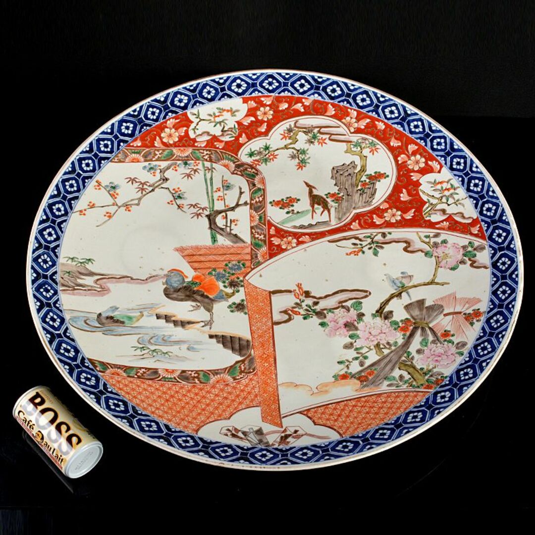 伊万里焼　古伊万里　錦手　花鳥文盤　大皿　飾皿　直径約60cm　V　R5955B