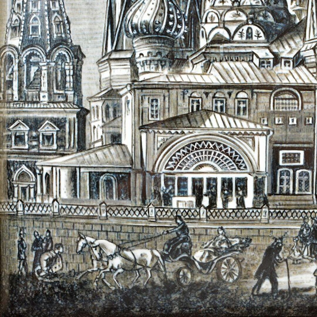 西洋美術　19世紀後半　聖ワシリィ大聖堂図　ロシア製　七宝絵　額装　VR5956