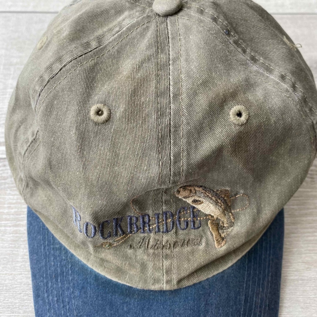 90s ヴィンテージ 魚 フィッシング 2トーンカラーキャップ 刺繍ロゴ