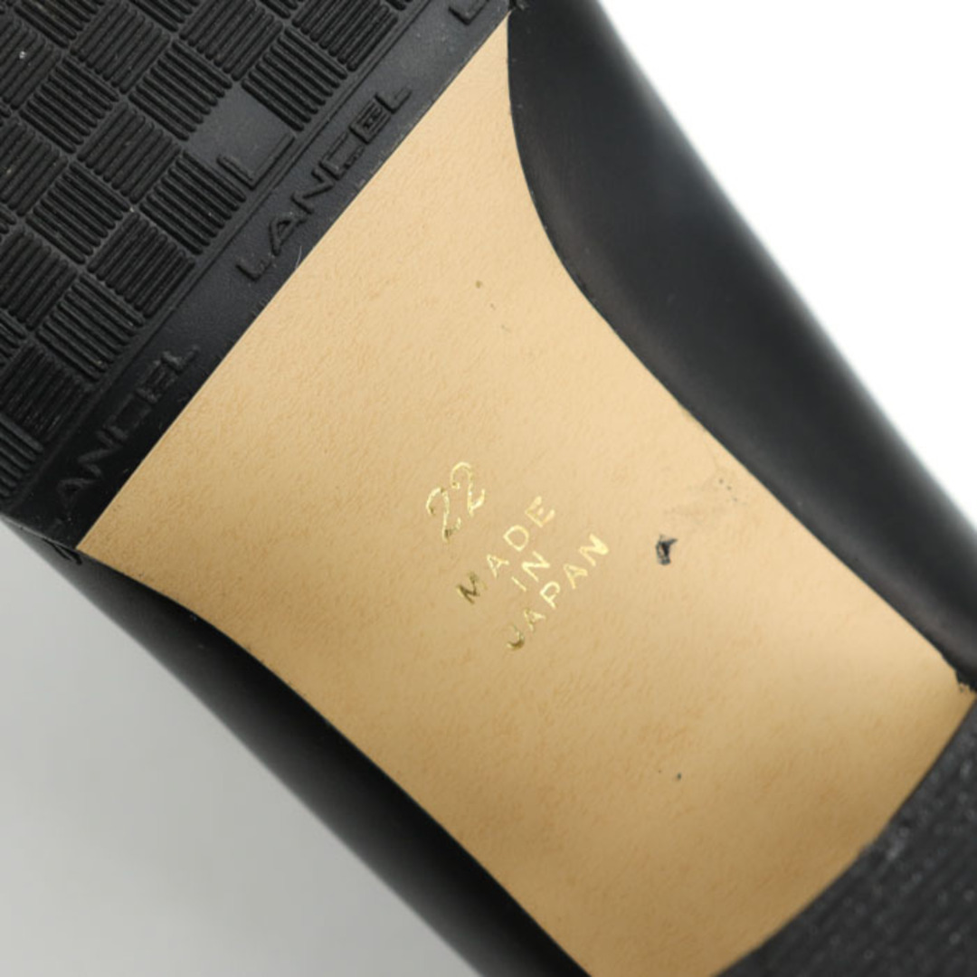 ランセル ローファーパンプス スクエアトゥ 本革レザー 日本製 ブランド シューズ 靴 黒 レディース 22cmサイズ ブラック LANCEL 