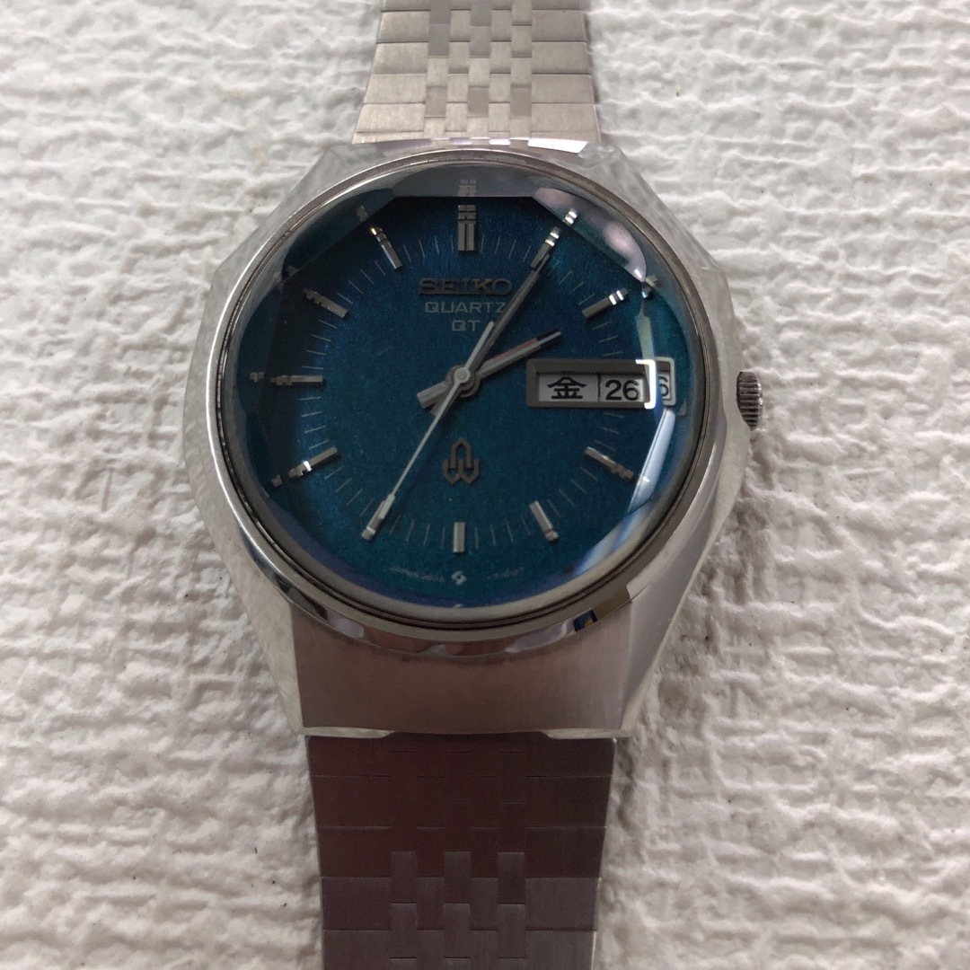 SEIKO 3803-7080 QT QUARTZ カットガラス青ブルー時計