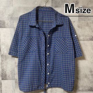 シャツ(shirts)の半袖シャツ　Mサイズ　チェック柄　ブルー　オープンカラー　古着　タータンチェック(シャツ)