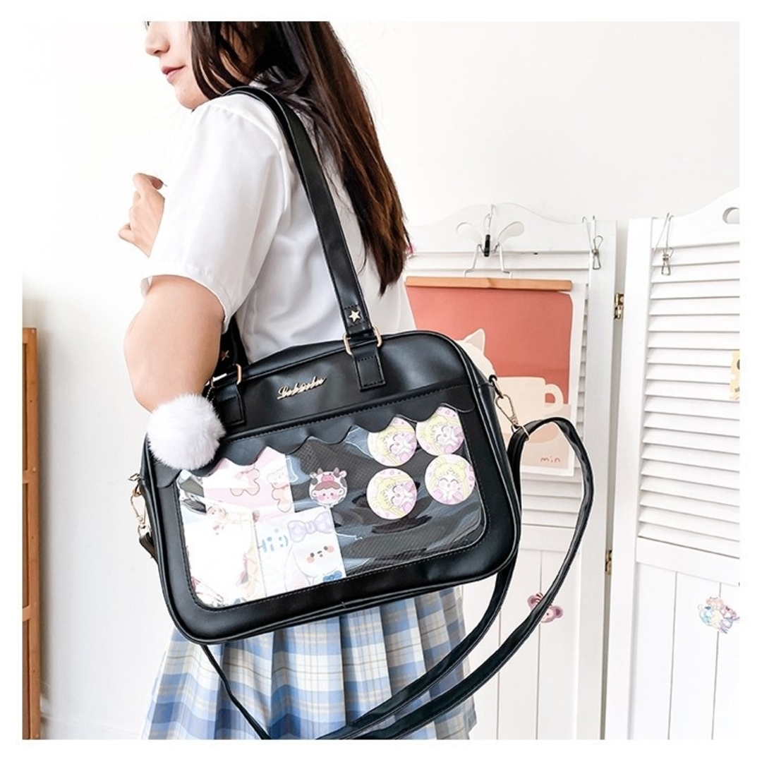痛バッグ 見せバッグ♡可愛い黒色♡魅せトート 推し活 透明バッグ 痛バシート レディースのバッグ(ショルダーバッグ)の商品写真