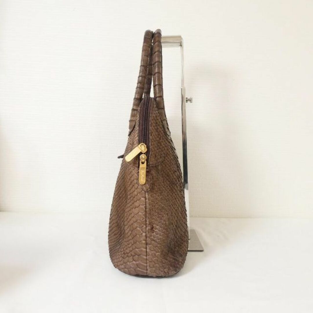 良品 綺麗 Sun Remy パイソン レザー 底鋲 トートバッグ ブラウンの