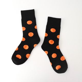 オレンジ ドット ソックス レディース 水玉 ブラック 靴下 socks sox(ソックス)