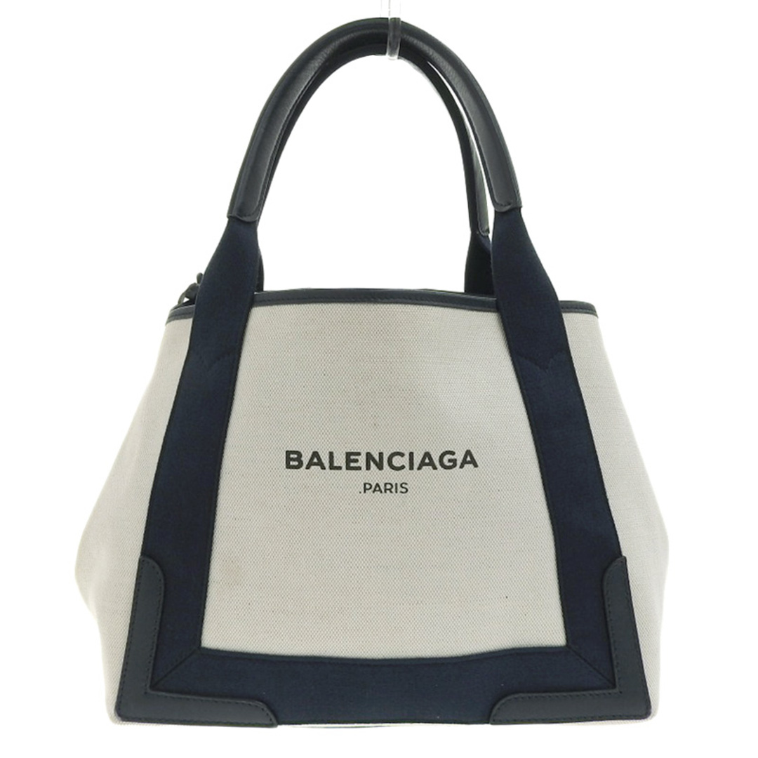 バレンシアガ BALENCIAGA ネイビーカバスS ハンドバッグ キャンバス レザー ホワイト ネイビー 339933  新入荷 OB1471本商品は一点物です