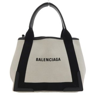 アザー(other)のバレンシアガ BALENCIAGA ネイビーカバスS ハンドバッグ キャンバス レザー ホワイト ブラック 339933 中古 新入荷 OB1479(ハンドバッグ)