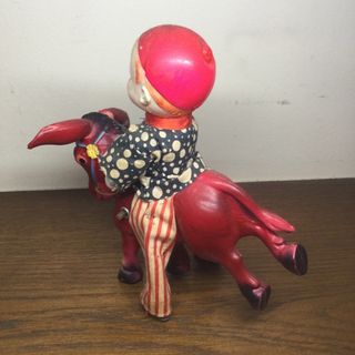 戦前 セルロイドのゼンマイ式おもちゃ 日本製 ロバに乗る少年 ピエロの