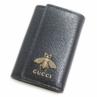 グッチ(Gucci)の美品◆GUCCI グッチ 523683 アニマリエ Bee ゴールド金具 レザー 6連 キーケース ブラック イタリア製 メンズ 箱・保存袋付き(キーケース)