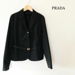 美品 プラダ PRADA ジャケット テーラード ジャージー 無地 アウター レディース イタリア製 38(M相当) ブラック