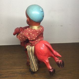 戦前 セルロイドのゼンマイ式おもちゃ 日本製 ロバに乗る少年 黒人