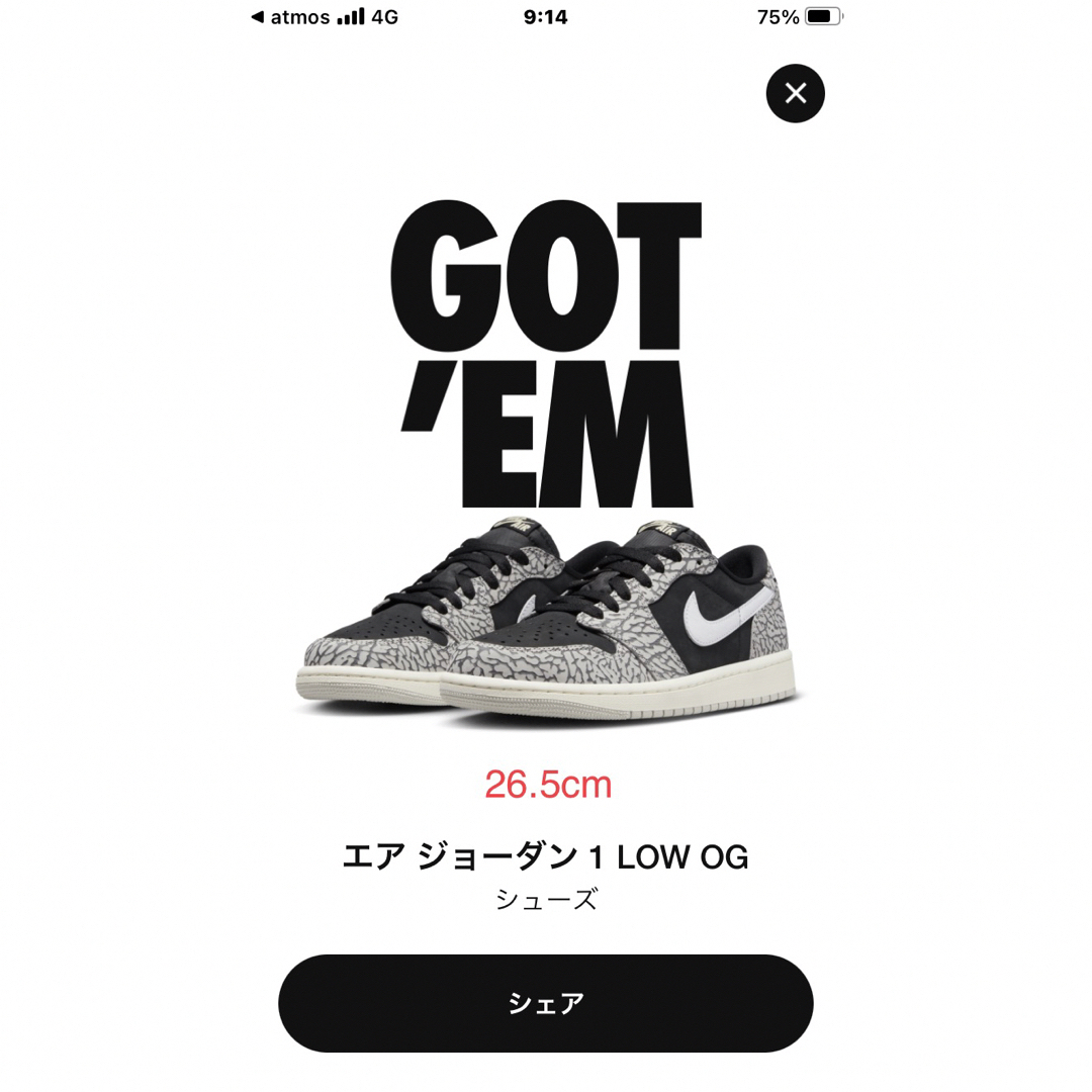 即発送 27センチ air jordan 1 low black cement