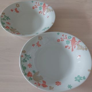 ナルミ(NARUMI)のナルミカレー皿2枚セット　鳥&りす&とんぼ&お花柄　中古品(食器)