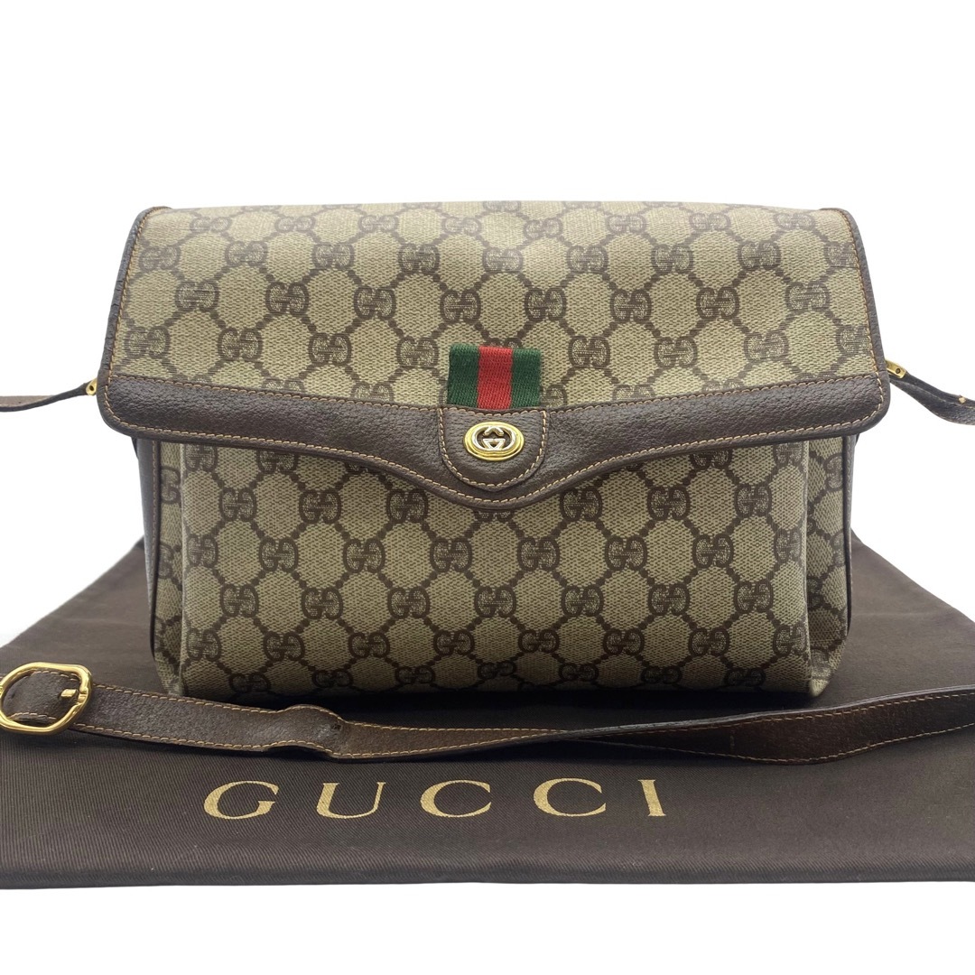 GUCCI オールドグッチ ショルダーバッグ GG柄 シェリーライン ブラウン ...