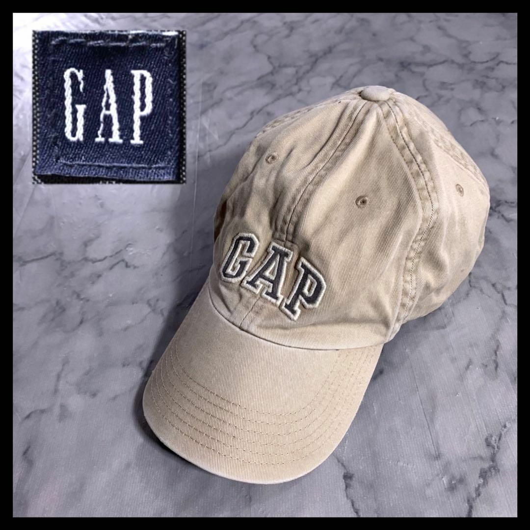 GAP - 90s 00s OLD GAP キャップ 帽子 刺繍ロゴ ベージュ M/L 古着の