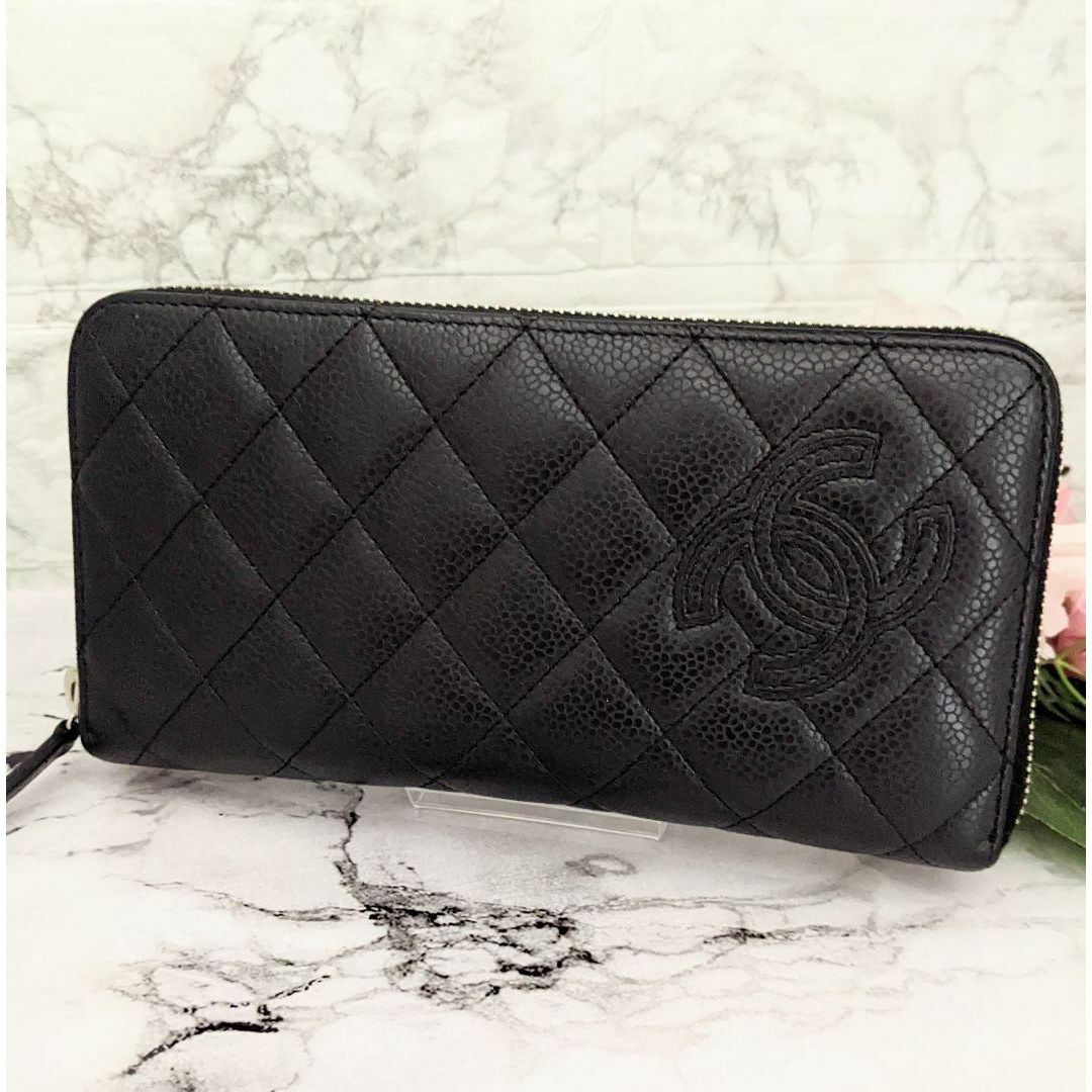 美品 CHANEL シャネル ワイルドステッチラウンドジップ長財布