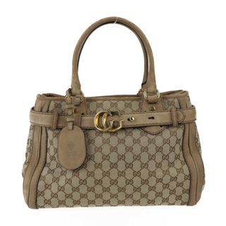 グッチ(Gucci)のGUCCI グッチ GGキャンバス ランニング トートバッグ ハンドバッグ 247183 キャンバス  スエード ベージュ系 ゴールド金具   【本物保証】(ハンドバッグ)