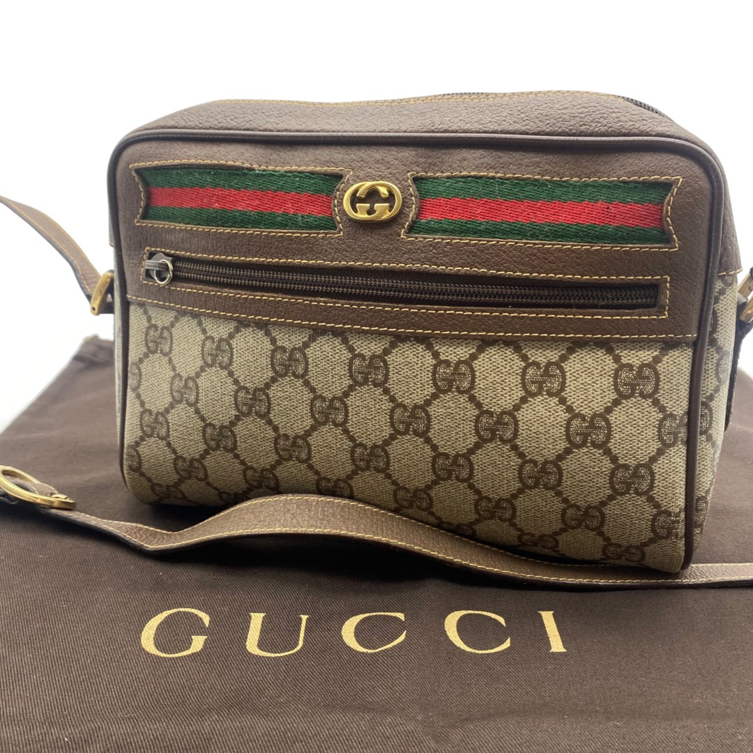 Gucci(グッチ)のGUCCI グッチ GG シェリーライン ショルダーバッグ レザー PVC レディースのバッグ(ショルダーバッグ)の商品写真