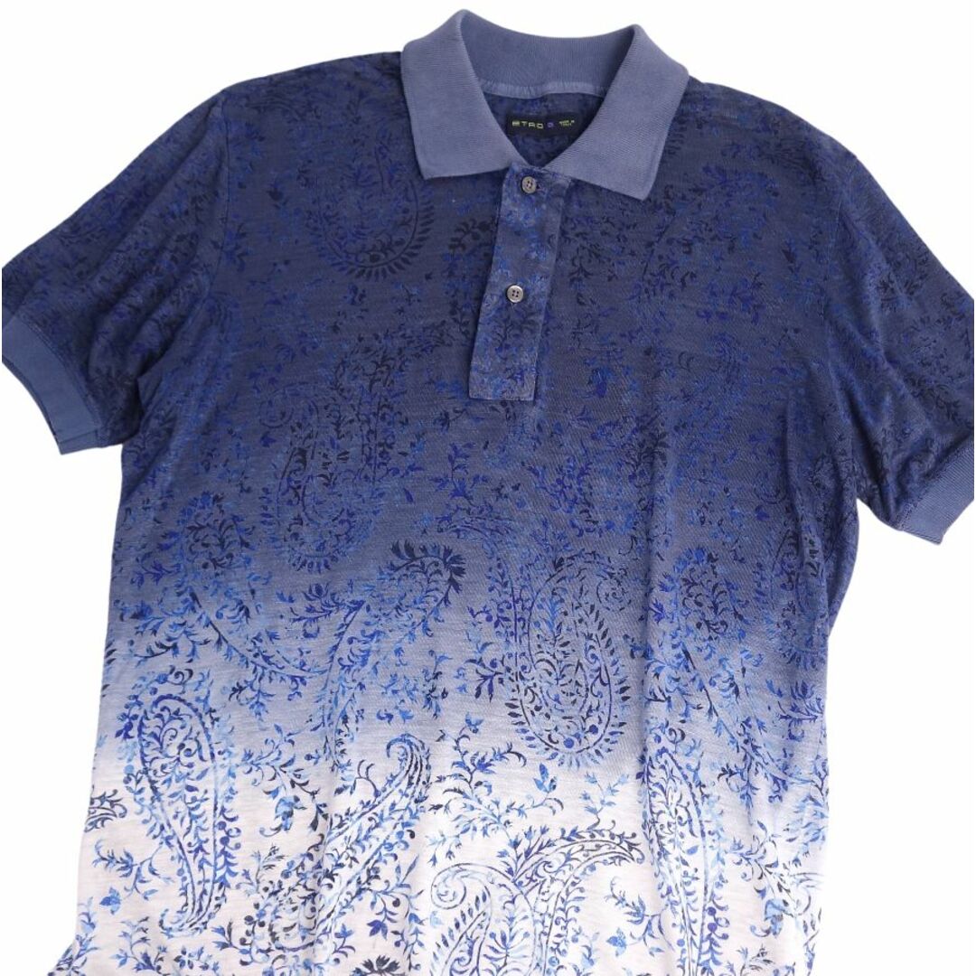 エトロ ETRO ポロシャツ ペイズリー柄 グラデーション 総柄 半袖 ショートスリーブ リネン トップス メンズ S ブルー エトロ ETRO ポロシャツ ペイズリー柄 グラデーション 総柄 半袖 ショートスリーブ リネン トップス メンズ S ブルー
