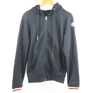 モンクレール(MONCLER)の極美品 MONCLER モンクレール ジップパーカー フーディー ロゴ S パーカー コットン ネイビー メンズ【中古】(パーカー)